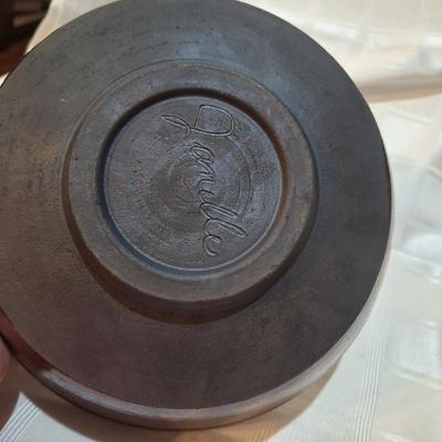 Glazed pottery bowl and vase, signed by "Janelle"