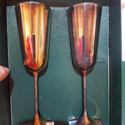 Cumps silver plated champangel flutes in original box