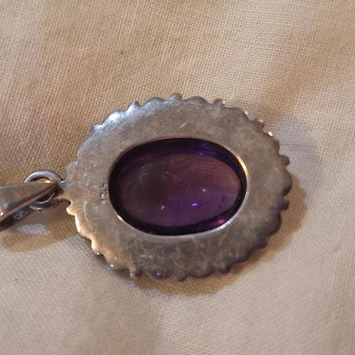 Sterling silver amehtyst oval pendant - marked 925