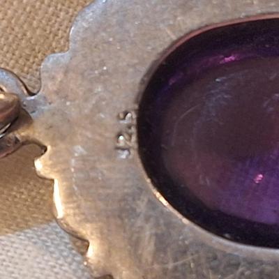 Sterling silver amehtyst oval pendant - marked 925