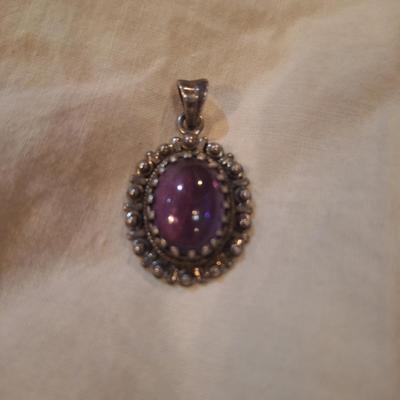 Sterling silver amehtyst oval pendant - marked 925