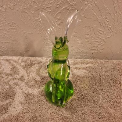 Vintage green glas bunny figurine- Murano like art glass