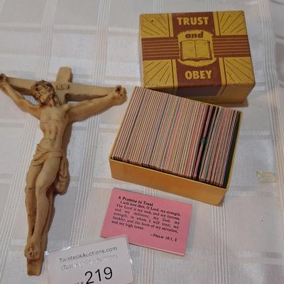 daily devotional cards and vintage resin crucifix