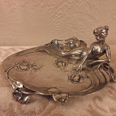 Art Nouveau silver-plated visiting card tray 95% pewter with silver plating.  Made by German company WMF (Württembergische...