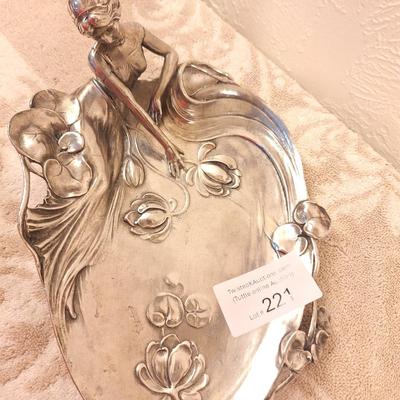 Art Nouveau silver-plated visiting card tray 95% pewter with silver plating.  Made by German company WMF (Württembergische...