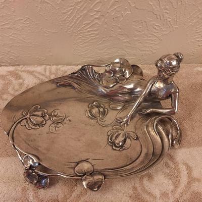 Art Nouveau silver-plated visiting card tray 95% pewter with silver plating.  Made by German company WMF (Württembergische...