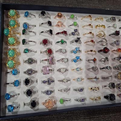 Tray of costume rings in various sizes