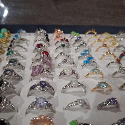 Tray of costume rings in various sizes
