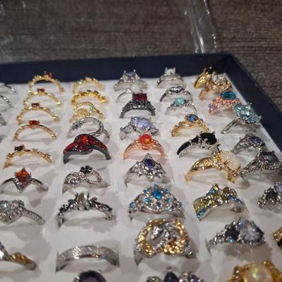 Tray of costume rings in various sizes