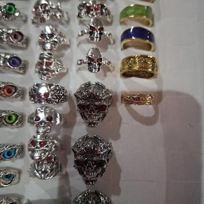 stainless steel or alloy rings and other rings in various sizes in a display tray