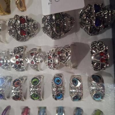 stainless steel or alloy rings and other rings in various sizes in a display tray