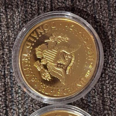 gold plated Donald Trump 2024 commemorative memorabilia coins in cases