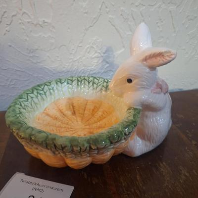 Ceramic easter bunny dish, small chip on ear