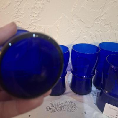 set of 6 blue cobalt ble glass tumblers