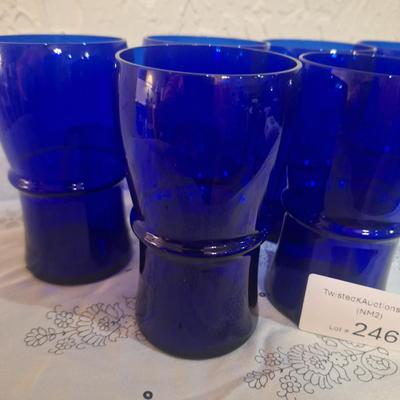 set of 6 blue cobalt ble glass tumblers