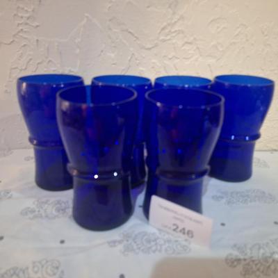 set of 6 blue cobalt ble glass tumblers