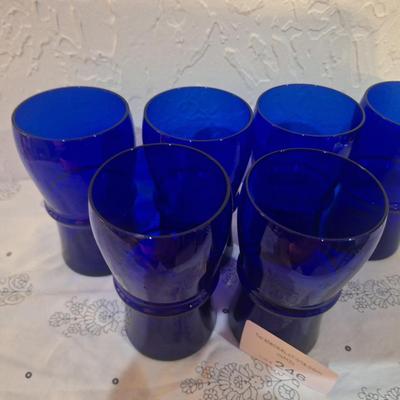 set of 6 blue cobalt ble glass tumblers