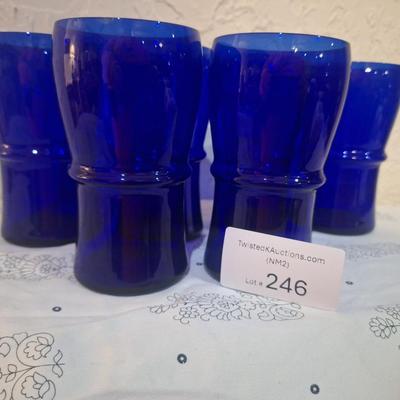 set of 6 blue cobalt ble glass tumblers