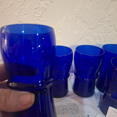 set of 6 blue cobalt ble glass tumblers