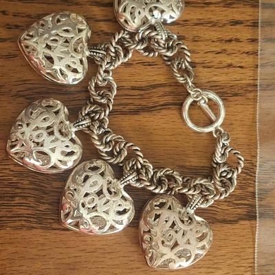 Openwork puffy heart charm bracelet, not marked 