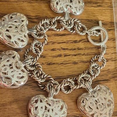 Openwork puffy heart charm bracelet, not marked 