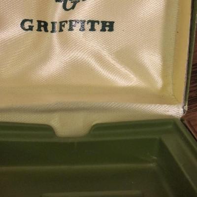 vintage Griffith gold tone and rhinestone poodle dog brooch in box.