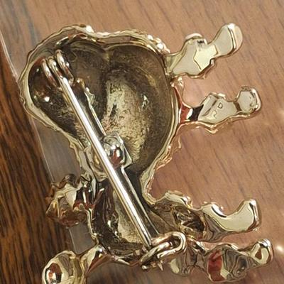 vintage Griffith gold tone and rhinestone poodle dog brooch in box.