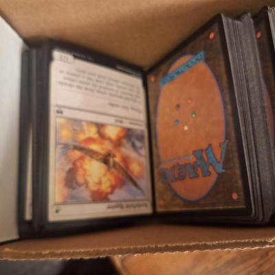 box of Magic the Gathering trading cards.