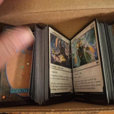 box of Magic the Gathering trading cards.