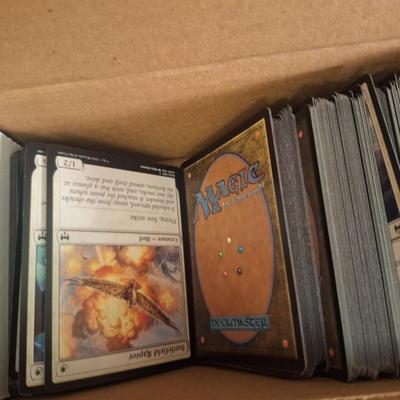 box of Magic the Gathering trading cards.