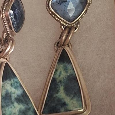 Kukio handmade earrings with blue and green stones 
