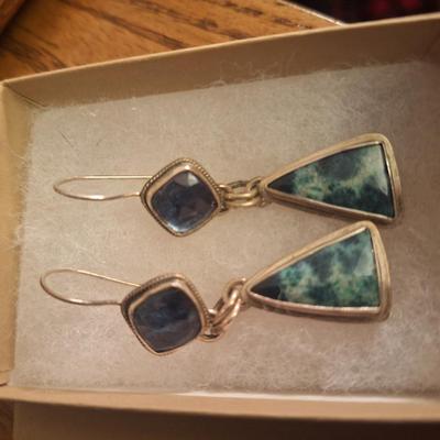 Kukio handmade earrings with blue and green stones 