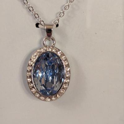 Believe by Brilliance Women's Fine Silver Plated Oval Crystal Necklace with an 18" chain