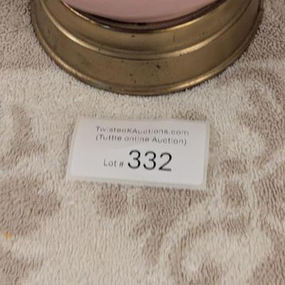 Vintage Pink Alacite glass lamp with flower on it.  Brand unknown see all photos. Flower has a Capodimonte like style to it.