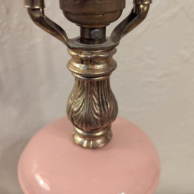 Vintage Pink Alacite glass lamp with flower on it.  Brand unknown see all photos. Flower has a Capodimonte like style to it.