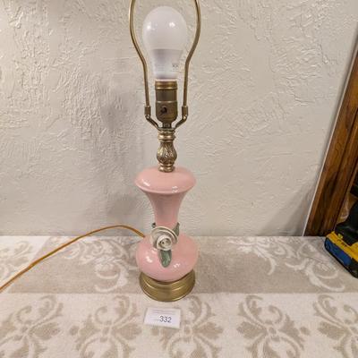 Vintage Pink Alacite glass lamp with flower on it.  Brand unknown see all photos. Flower has a Capodimonte like style to it.
