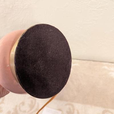 Vintage Pink Alacite glass lamp with flower on it.  Brand unknown see all photos. Flower has a Capodimonte like style to it.