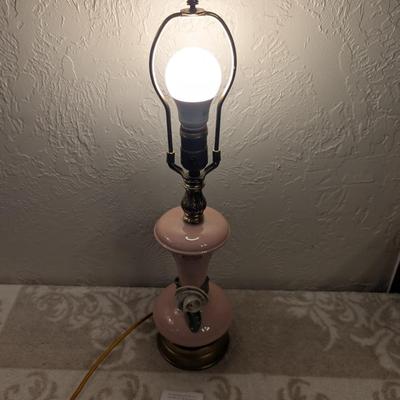 Vintage Pink Alacite glass lamp with flower on it.  Brand unknown see all photos. Flower has a Capodimonte like style to it.