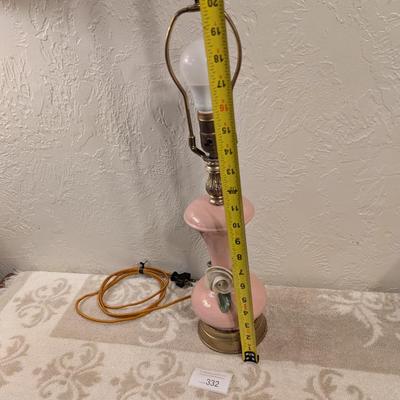 Vintage Pink Alacite glass lamp with flower on it.  Brand unknown see all photos. Flower has a Capodimonte like style to it.