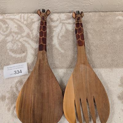 wooden giraffe-handle salad servers