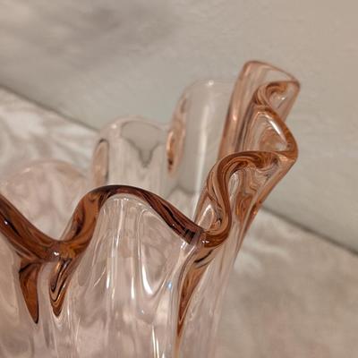 Vintage pink or peach swung glass vase 