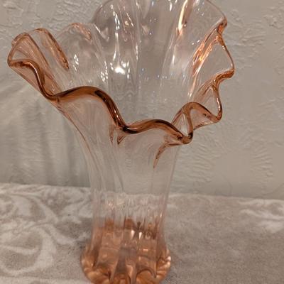 Vintage pink or peach swung glass vase 