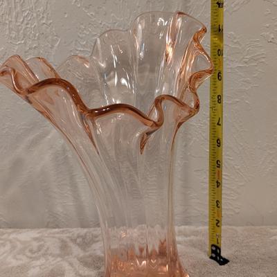 Vintage pink or peach swung glass vase 