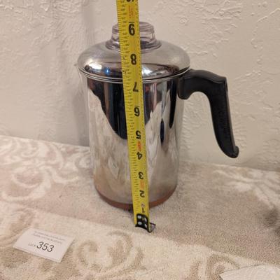  Revere Ware copper-clad stainless steel stovetop coffee percolator. 