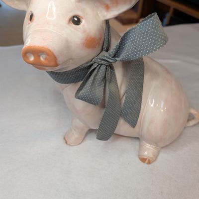 Sale Photo Thumbnail #81: 3 Pigs: 1 Ceramic: 11"x6" 1 Ceramic Pig in basket: 9"x5" 1 Cloth Pig: 14"