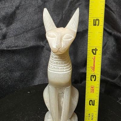 Egyptian Bastet Cat Alabaster Figurine – Hand Carved Stone Goddess Statue – Ancient Egypt Decor