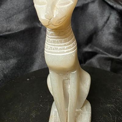 Egyptian Bastet Cat Alabaster Figurine – Hand Carved Stone Goddess Statue – Ancient Egypt Decor
