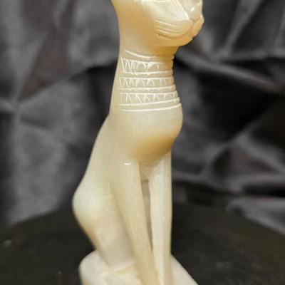 Egyptian Bastet Cat Alabaster Figurine – Hand Carved Stone Goddess Statue – Ancient Egypt Decor