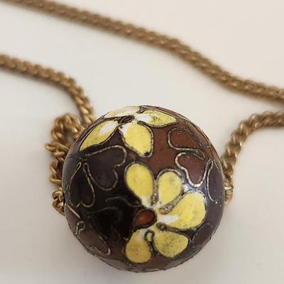 Sale Photo Thumbnail #397: This lot is for a Cloisonne Ball on Chain.  This unique necklace is handsome in its simplicity.  Chain is not marked.