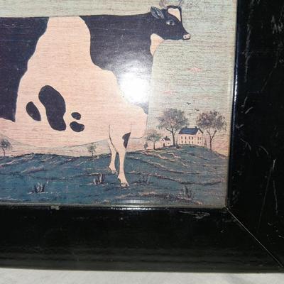 Sale Photo Thumbnail #116: Excellent condition.  I believe it to be the original frame with new backing. Framer has signed the back. This gentleman was a local framer who framed for the local Antique Mall.

Warren Kimble signed Lower left. Love this "Big Cow"